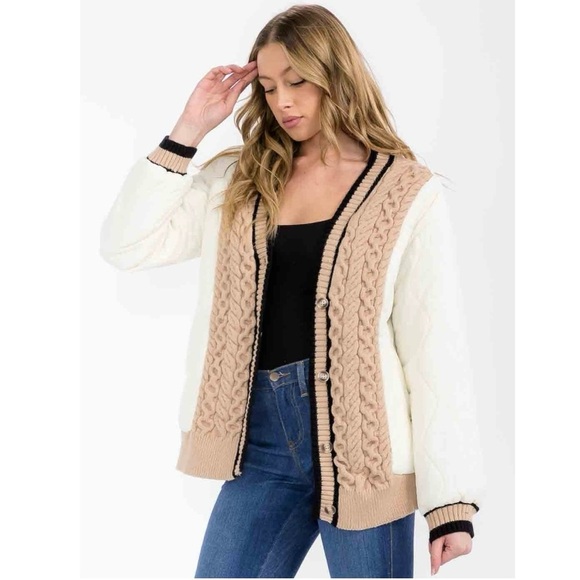 Polagram Jackets & Blazers - POLAGRAM Women's Braided Harmony Button Quilted Cardigan Bomber Jacket Beige Tan